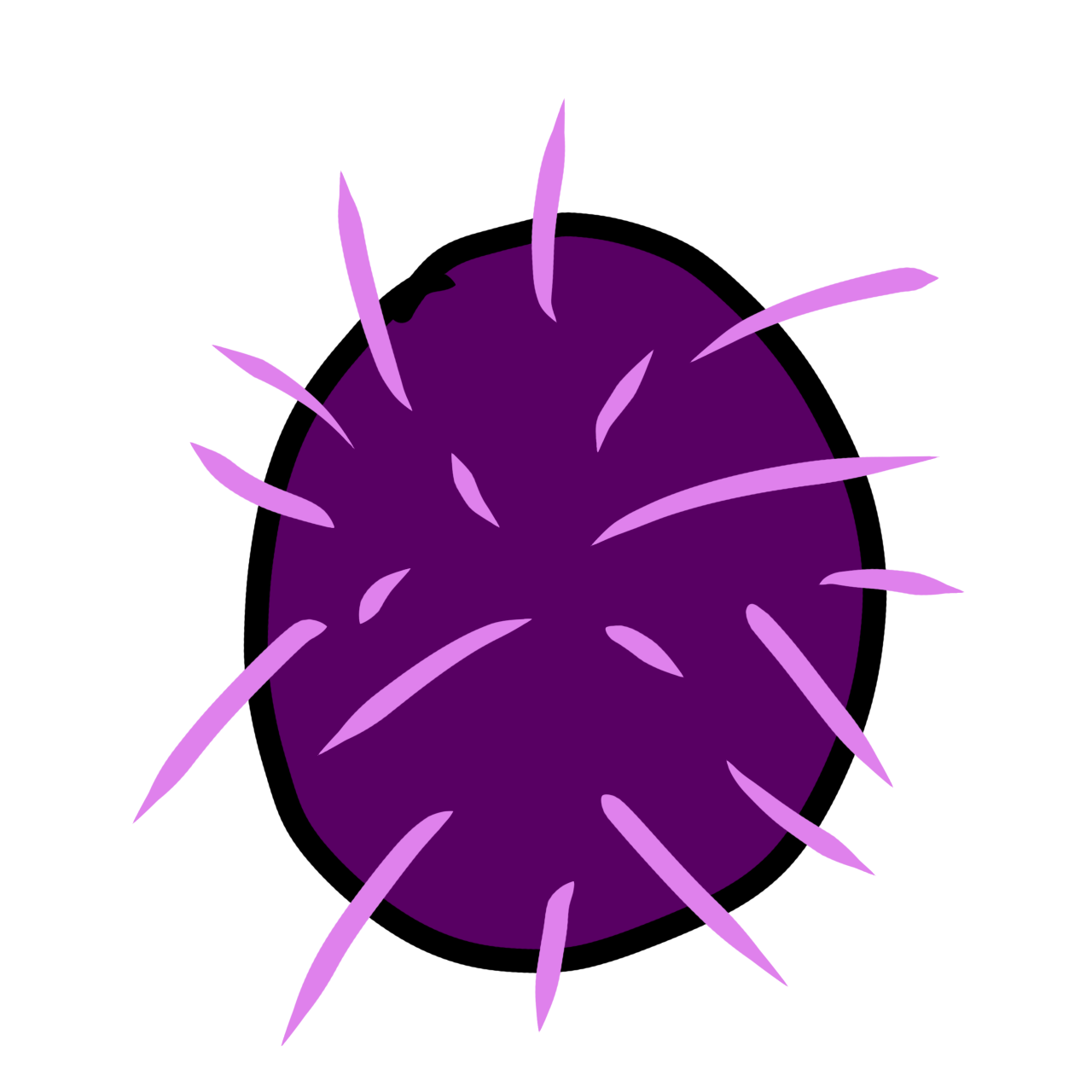  a magenta ball with light pink spikes all over it. It’s modeled after either a Covid or flu virus particle, but doesn’t look entirely like either one.